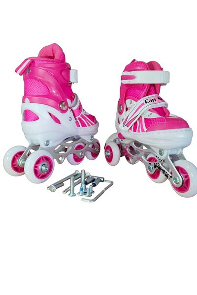 CANSPORT Concept Can Sport Adjustable Lighted 2+2 Braked Practice Skating Pink Protection Set