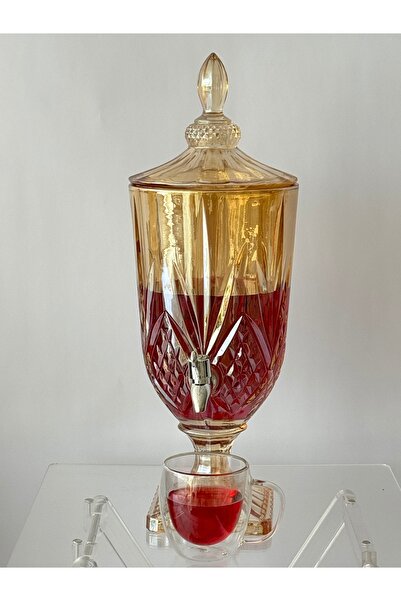 Living موزع مشروبات زجاجي للماء والعصير والشاي المثلج بلون العسل الشفاف