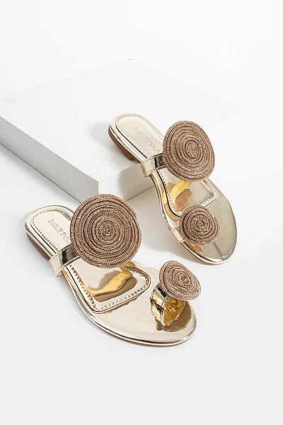 diclepolat Women's Stone Flip Flops Daily Slippers Fabinho Gold