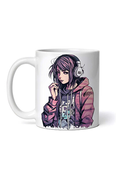 OEM Cană albă personalizată, Fată cu hanorac și jachetă cu căști pe cap, INOV...