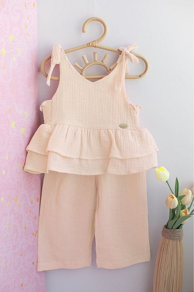 PİTABABY Sonia Girl's Cream Muslin Double Set