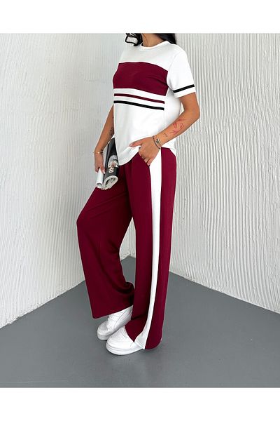 sportiness Garnish Strip Detail Modal Fabric Tracksuit Set