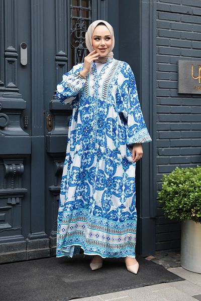 N.S NEVA STYLE Φόρεμα Hijab με μοτίβο λουλουδιών Indigo Blue 23451IM