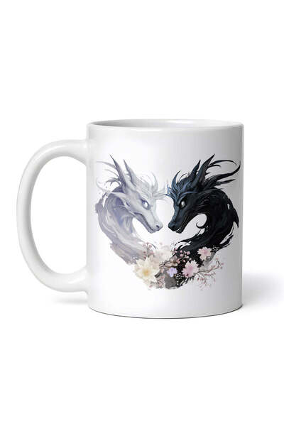 OEM Εξατομικευμένη Λευκή Κούπα, Dragons In Love Γιν και Γιανγκ, Inovatix®. 330ml