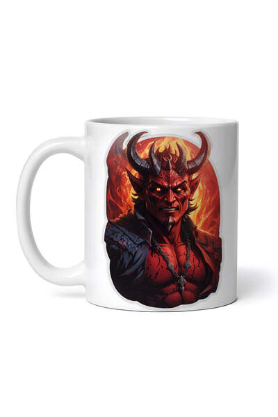 OEM Cană albă personalizată, Demon Satan cu jachetă și medalion, INOVATIX®. 3...