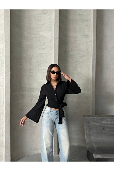 Ekim Store Yandan Kalın Bağlamalı Tam Boy Gömlek