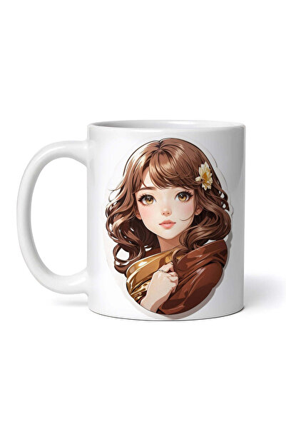 OEM Cană albă personalizată, Fată cu bucle de ciocolată, INOVATIX®. 330ml