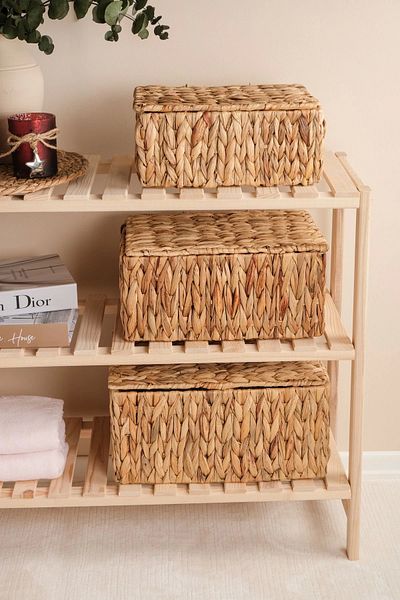 SepetçiBaba 3-Piece Rectangular Organizer/Basket/Organizer with Wicker Water Hyacinth Cover - 09