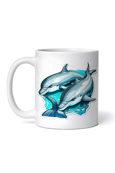 OEM Personalized white mug, Two playful dolphins, INOVATIX®. 330ml