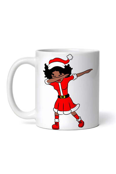 OEM Εξατομικευμένη Λευκή Κούπα, Κορίτσι με Αφρο-Μάτια Ντυμένο Άγιος Βασίλης, ...