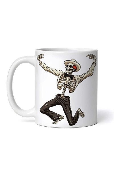OEM Cană albă personalizată, Dans schelet cu pălărie albă, INOVATIX®. 330ml