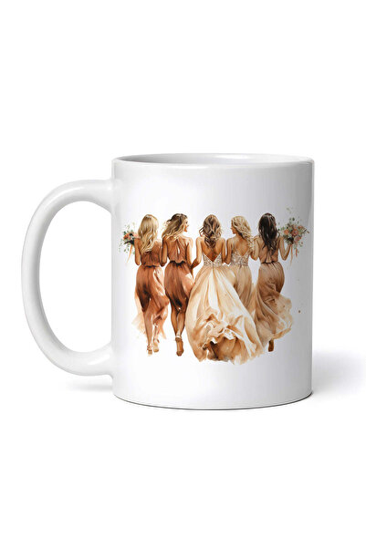 OEM Εξατομικευμένη Λευκή Κούπα, Παράνυμφοι με Μπεζ Φορέματα, Inovatix®. 330ml