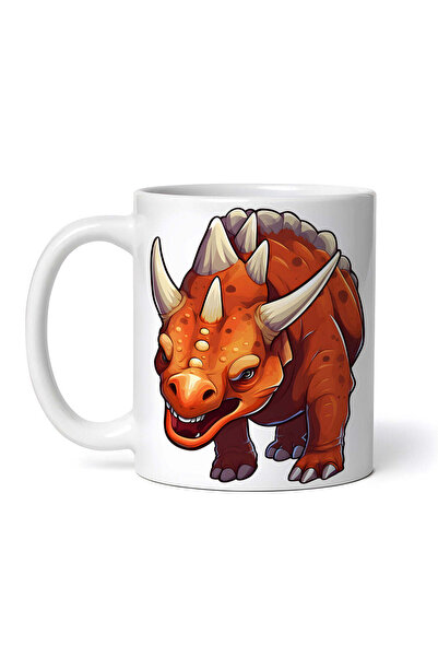 OEM Cană albă personalizată, atacuri de dinozaur Triceratops, Inovatix®. 330 ml