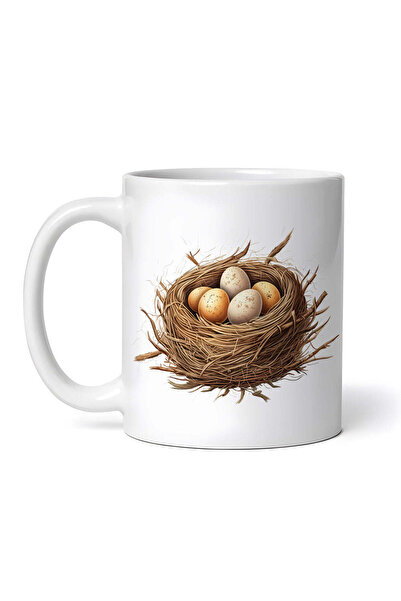 OEM Cană albă personalizată, Cuib de crenguțe cu ouă, INOVATIX®. 330ml