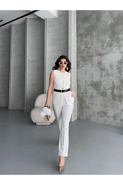 Ekim Store Set de pantaloni cu vestă cu curea și cravată