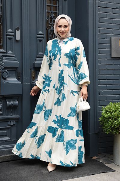 N.S NEVA STYLE Φόρεμα με σχέδιο Petrol Green Hijab 24062PY