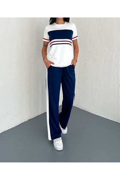 sportiness Garnish Strip Detail Modal Fabric Tracksuit Set