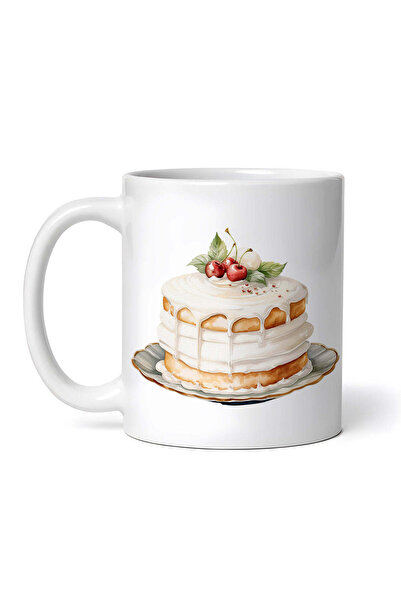 OEM Cană albă personalizată, Desert cu cremă albă și cireșe, INOVATIX®. 330ml