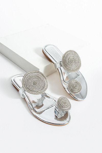diclepolat Women's Stone Flip Flops Daily Slippers Fabinho Silver