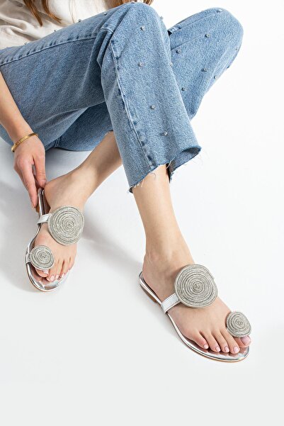 diclepolat Women's Stone Flip Flops Daily Slippers Fabinho Silver