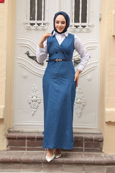 N.S NEVA STYLE Τζιν Navy Blue Hijab Gilet Φόρεμα 7182L