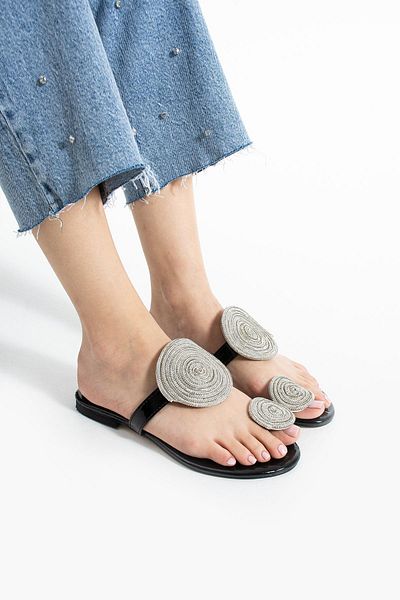 diclepolat Women's Stone Flip Flops Daily Slippers Fabinho Black