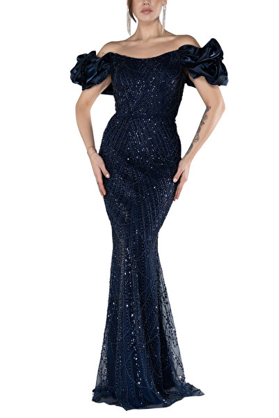 Arden Long Fish Evening Dress, Sequined with Sequins, Strapless, Moon Sleeve Wedding, Graduation Dress, Black, Gold, Burgundy, 44-48