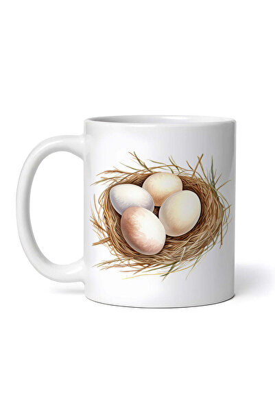 OEM Cană albă personalizată, Cuib cu patru ouă albe, INOVATIX®. 330ml