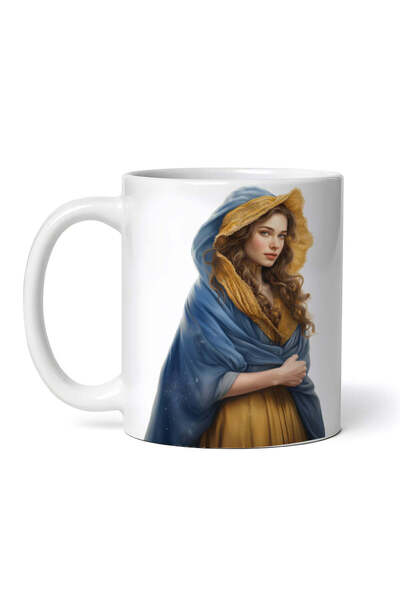 OEM Εξατομικευμένη Λευκή Κούπα, Κορίτσι με Κίτρινο Φόρεμα, Inovatix®. 330ml