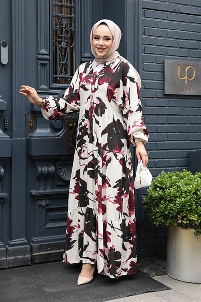 N.S NEVA STYLE Φόρεμα με σχέδιο δαμάσκηνο Hijab 24061MU