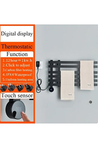 Blackswan Design Suport electric prosoape baie, Blackswan, Tip M33, cu display digital, model negru mat, 60 cm