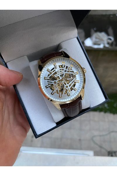 Reward Men's Automatic Leather Cord with Wristwatch and Bracelet Gift