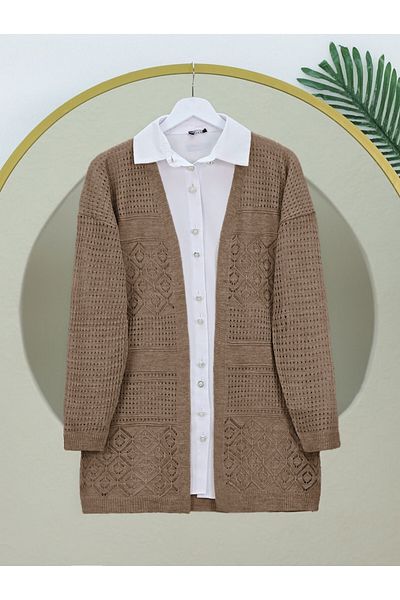 Modamorfo Openwork Seasonal Knitwear Cardigan - Mink