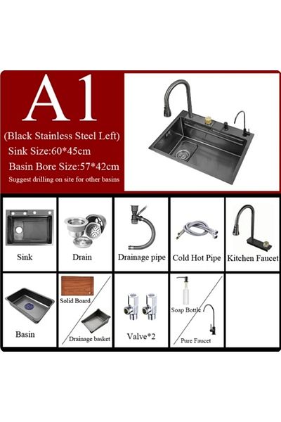 Blackswan Design Set chiuveta multifunctionala bucatarie, baterie si accesorii, Blackswan, Tip A1, 60 x 45 cm