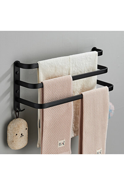 Blackswan Design Suport prosoape baie, Blackswan, Tip M13, triplu, model negru mat cu agatoare, 50 cm