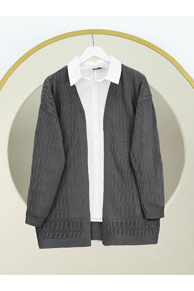 Modamorfo Openwork Patterned Spring Cardigan - Smoked