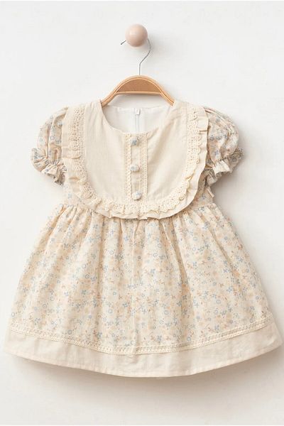 minuma Baby Girl Buttoned Floral Printed Linen Dress 9/24 Months
