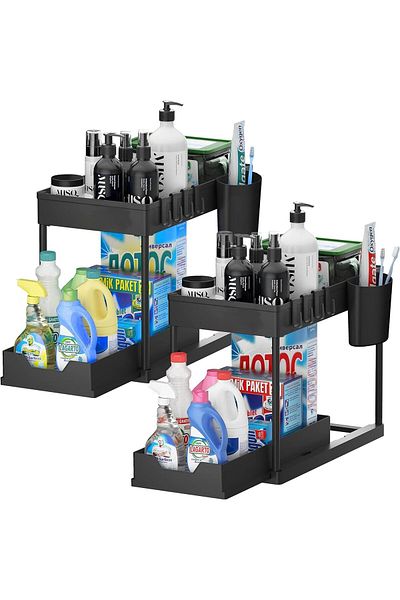NEXIFY 2pcs Storage Racks Pull-Type Double-Layer Kitchen Storage Rack, Under Sink Organizer, Bath