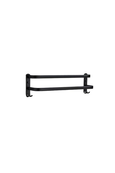 Blackswan Design Suport prosoape baie, Blackswan, Tip M12, dublu, model negru mat cu agatoare, 50 cm