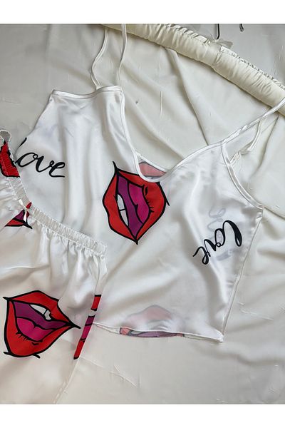 ROZENİN LINGERIE Adjustable Strap Satin Pajama Set