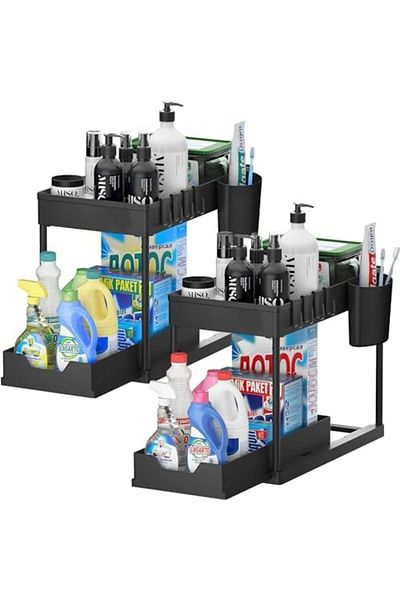 NEXIFY 2pcs Storage Racks Pull-Type Double-Layer Kitchen Storage Rack, Under Sink Organizer, Bath