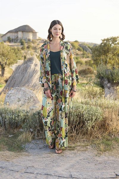 MONAMİSE Flower and Leaf Patterned 3-Piece Bottom Top Set