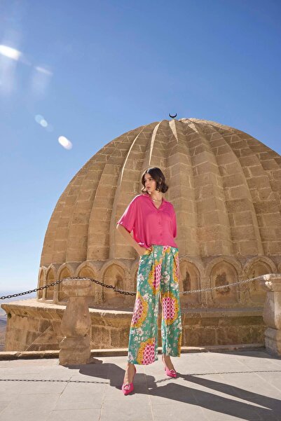 MONAMİSE طقم علوي سفلي من الساتان بأزرار أمامية ونقشة أوراق الزهور والزخارف ا...