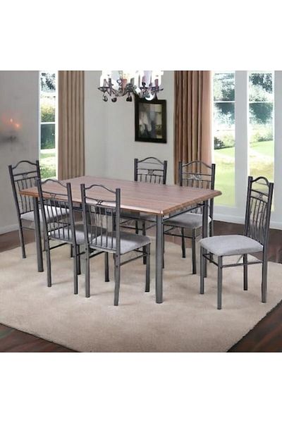 l'elefante 7-Piece Dining Table Set for 6 People – Rectangular Wooden Top Table with 6 Cushioned Chairs – H