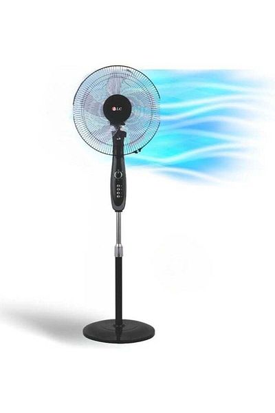 DLC LC Stand Fan, 5 Blades, Oscillation, Adjustable In Height, 3 Speed, with Remote Control, Bl