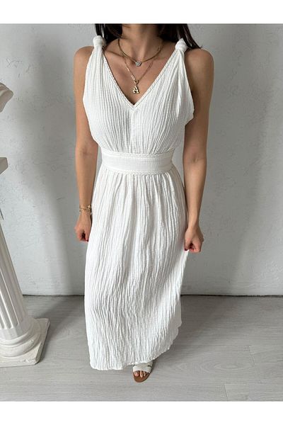 Bak'ap Rochie lungă, 100% bumbac, muselină, model Helenistic, cu detaliu cu fante