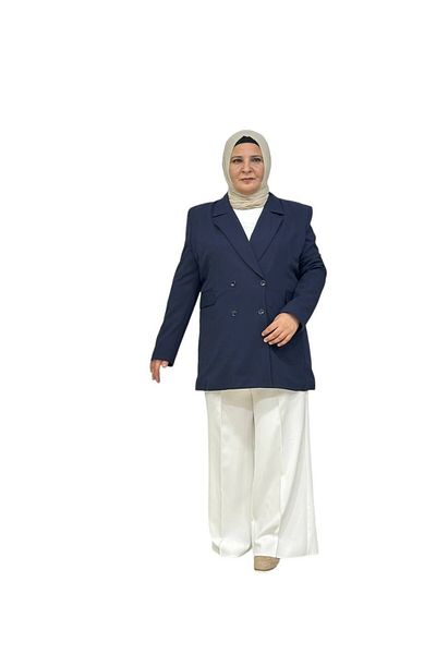 Sevda Kılınç Plus Size 4 Button Crepe Jacket
