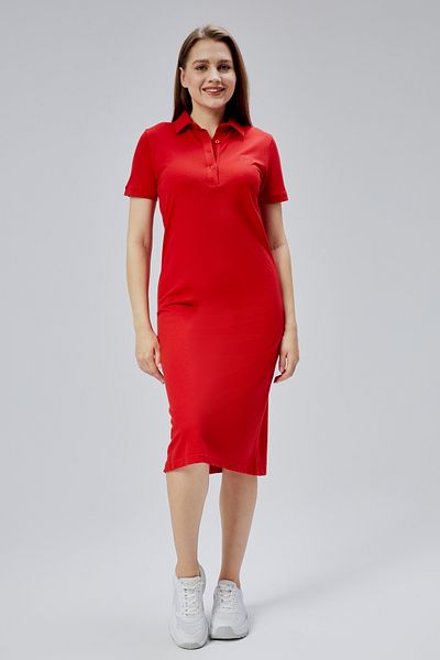 M MOONCOVER Polo Neck Short Sleeve Midi Length Women's Dress 100% Cotton Wear and Go