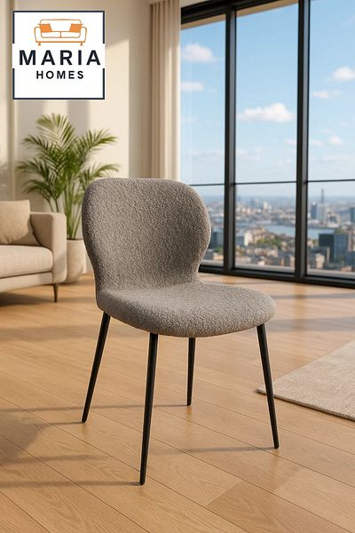 MARIA HOMES Grey Bouclé Fabric Dining Chair – Cozy Upholstered Seat with Black Metal Legs for Home or Office