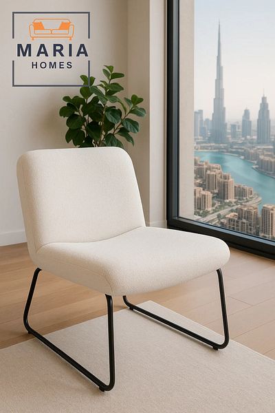 MARIA HOMES Contemporary White Bouclé Armless Lounge Chair – Cozy Minimalist Accent Seating with Metal Legs